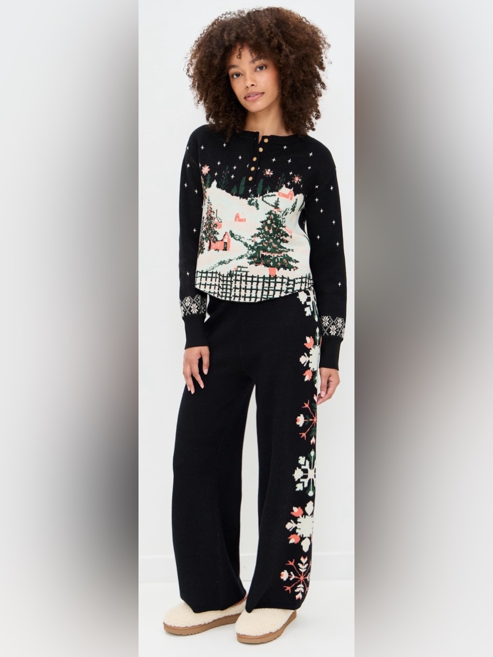 Free People Dream Whispers Scenic Pajama Set with Tree Motif Tinsel Town Size M